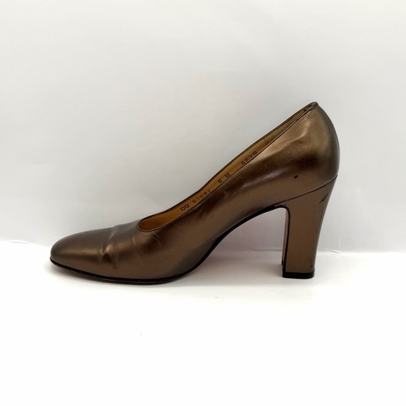 VINTAGE FERRAGAMO Pumps Block Heel US 6B Metallic Bronze Italian Luxury Collect. - Picture 6 of 8